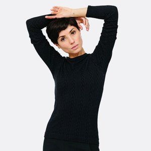 Cable Sweater Tee Soft Merino Wool for Skiing, Layering